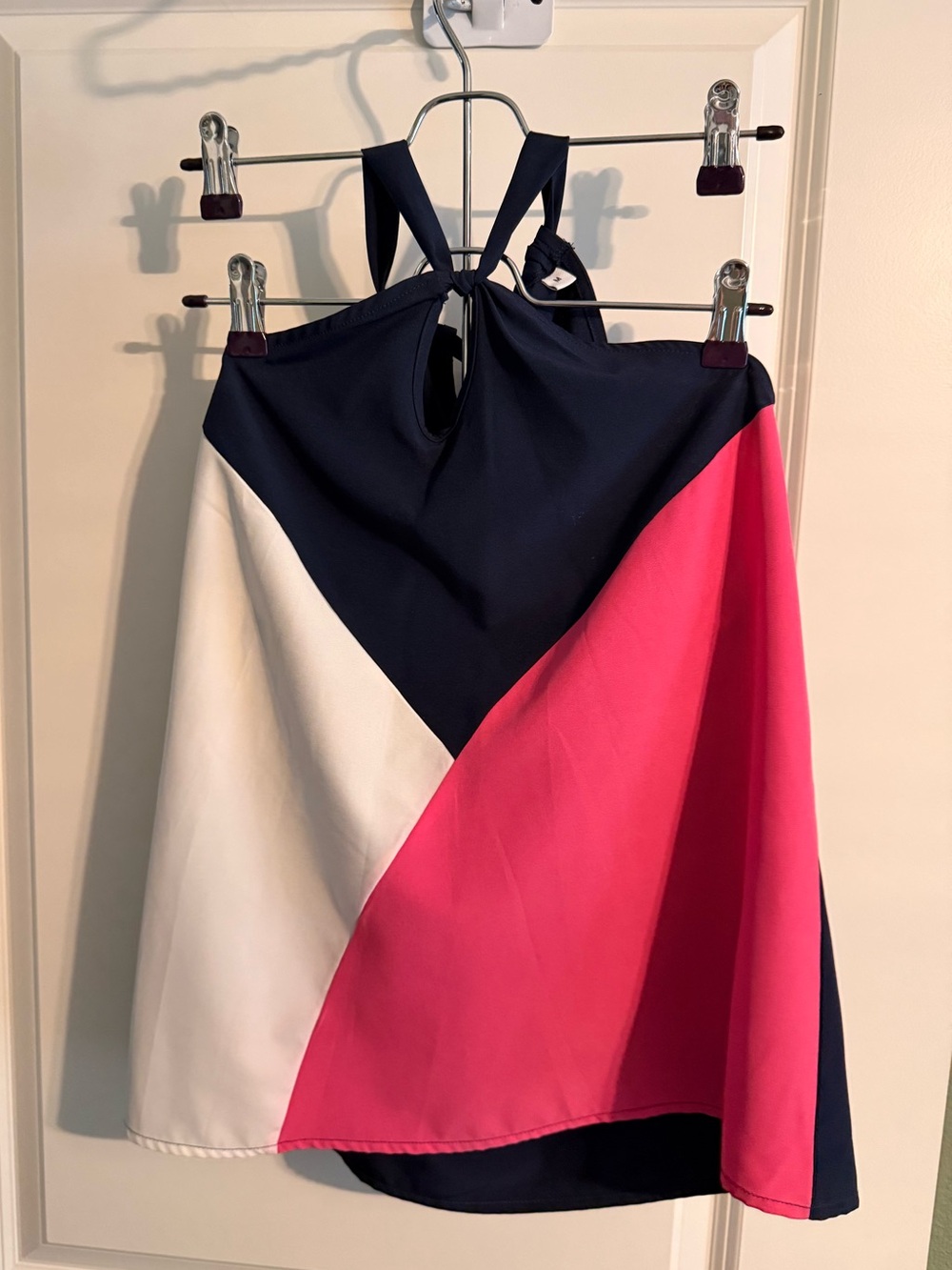 Navy, Hot Pink & White Colorblock Halter Tank Top